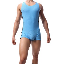Juflam Men's Wrestling Singlet Athletic Leotard Bodysuit Gym Sportswear Undershirt (A-Blue, X-Large)