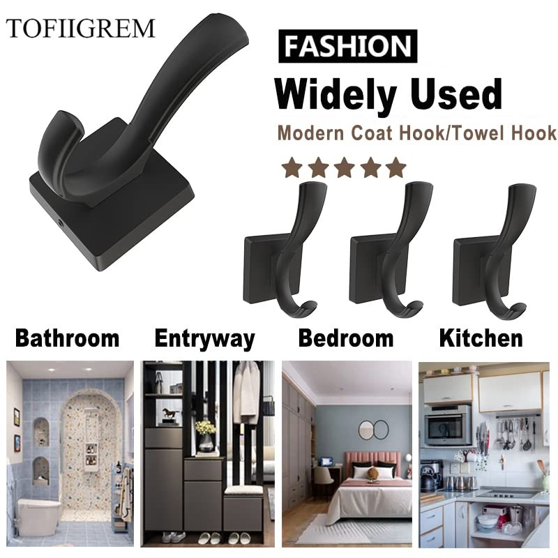 TOFIIGREM Black Towel Hooks Coat Hooks for Wall, Hand Towel