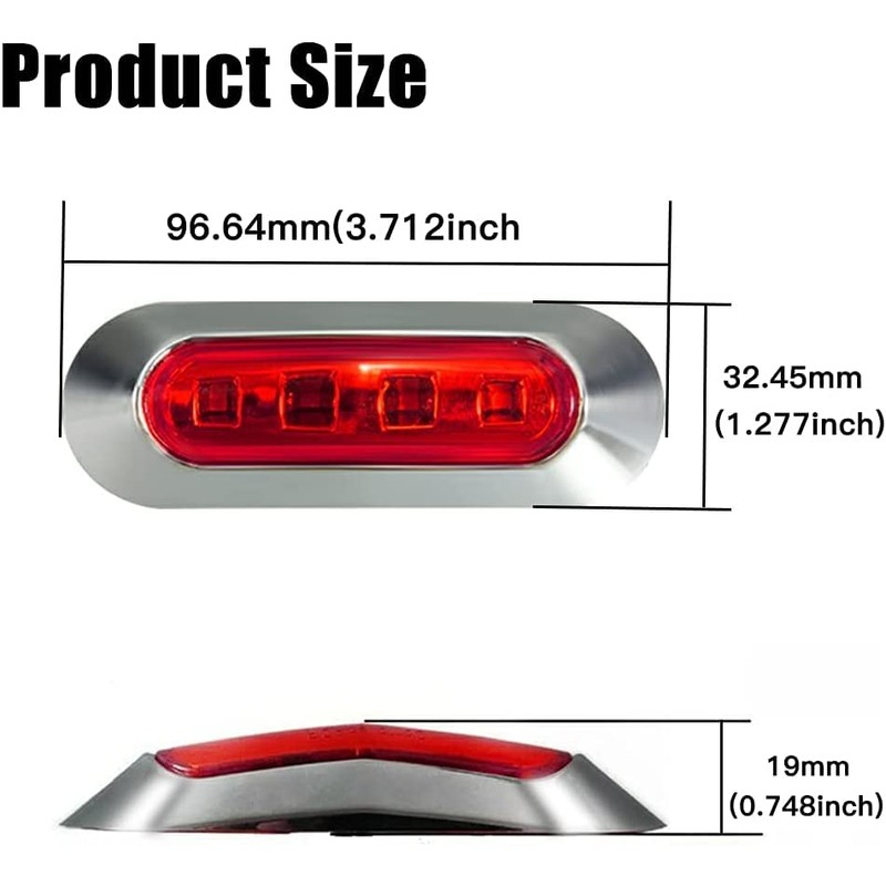 AOXLFU 20PCS Red 12-24V LED Trailer Lights Side Marker Lights