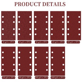 45-Piece Sandpaper Set - 93 x 185 mm, Velcro Sanding Sheets Grit 40-1000, 8 Holes, High-Quality Accessories for Multi Sanders & Orbital Sanders - Sanding Sheet for Wood, Metal, Colour