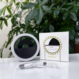 RK12 Round Clip-On Selfie Ring Light, 36 LEDs, USB Rechargeable for Live Stream & Photo, with Compact Phone Tripod selfie light Portable Black Lens Cellphone Smartphone - Color: black