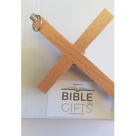Biblegifts Hanging Wall Cross Crucifix Beech Wood with Corpus Christ Figure Small 5 Inch 12 cm high metal ring to hang