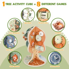 Joyreal Montessori Toys for 1 Year Old - 8-in-1 Wooden Activity Cube, Montessori Baby Activity Center for 1+ Year Old, Educational Toy for Toddlers, Ideal Gift for Boys and Girls with Seasonal Theme