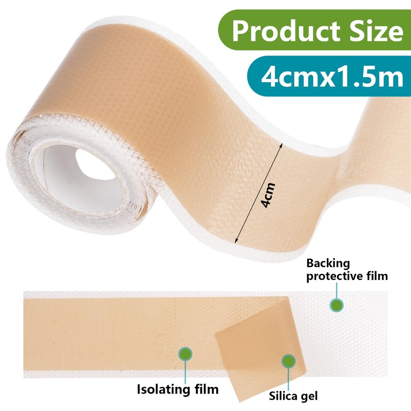 Silikonband für Narben, 300 cm, wiederverwendbar und waschbar, hautfarben
