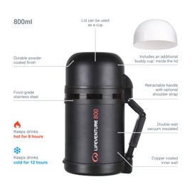 Lifeventure Double Walled Thermally Induced Widemouth Vacuum Flask For Food Or Drink - Hot For Up To 8 Hours, Cold For 12 Hours - 1 Litre,Dark Grey