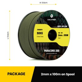 Kamu Synber Paracord 2mm 3 Strands 100M 100% Nylon Rope Type I Parachute Cord for Craft, Outdoor, DIY, Camping | Support 90kg | Army Green