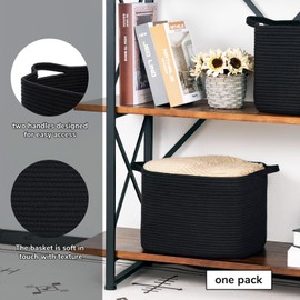 INDRESSME Woven Storage Basket, Black Baskets for Gifts, Nursery Toy Basket, Rope Baskets for Organizing, Shelf Storage, Multi-Purpose Organizer for Shoes, Clothes, Towels, Laundry 13 x 10 x 9 Inches