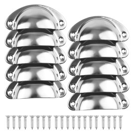 10× Pull Handles for Drawers Silver Color Semi Circle Pull Handle Cup Handles for Chest Drawers Kitchen Door Retro Metal Pull Handles Shell Handles Cupboard Knobs Vintage Furniture Knobs with Screws