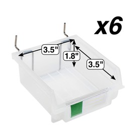 Pegboard Bins - 6 Pack Clear - Hooks to Any Peg Board - Organize Hardware, Accessories, Attachments, Workbench, Garage Storage, Craft Room, Tool Shed, Hobby Supplies, Small Parts