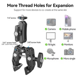 TELESIN Super Clamp Mount Bicycle Handlebar 360° Ball Head Magic Arm with 1/4 Inch 3/8 Inch Thread Holder for GoPro Insta360 DJI Canon Action Cameras