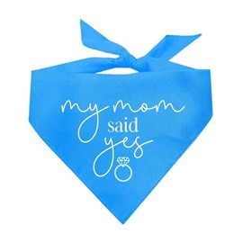 My Mom Said Yes Wedding Engagement Announcement Dog Bandana (Turquoise, XS 383)