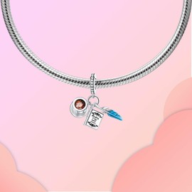 LUXILLA Book and Coffee Cup Charm 925 Sterling Silver Charms fits Bracelets Necklace Pendant Bead Charms Jewelry Gift for Women