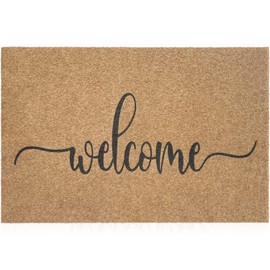 MWAZZLL Welcome Mat Outdoor Indoor Non Slip Doormat Easy to Clean Super Absorb Mud Front Door Mats for Entrance,Patio,High Traffic Areas Brown