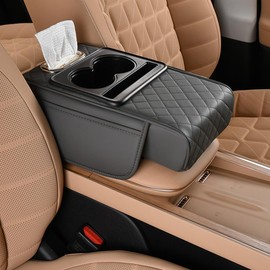 Genérico Integrated Pressurized Multifunctional Car Armrest Heightening Pad, Multifunctional Car Armrest Cushion, with 2 Storage Bags Cup Holder, Tissue Box Slot, Phone Slot for Sedans (Grey)
