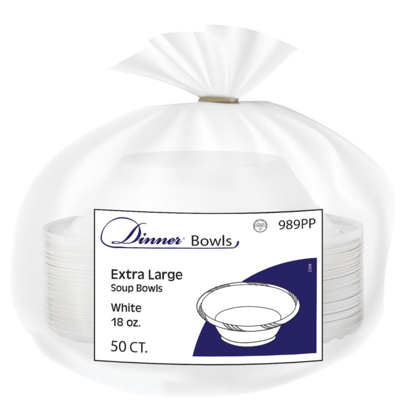 Blue Sky 50 Count Disposable Plastic Bowls, 18 oz., White