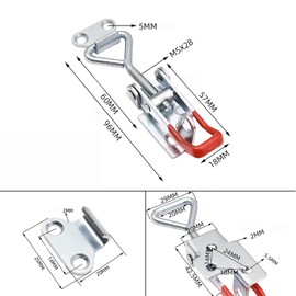Anhoer Tension Latch 100 kg Galvanised Tension Lock Metal Box Lock Toggle Lock Lever Lock Adjustable Metal Lever for Boxes Cupboards Cabinets (4, Silver + Red - 3 Holes)