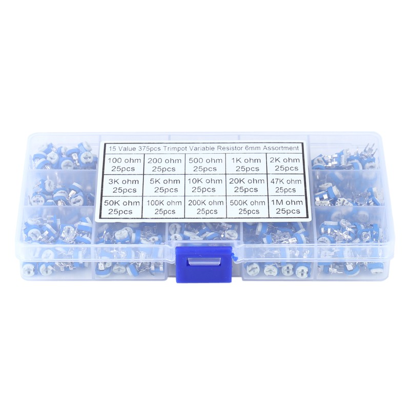 375Pcs 15 Values Potentiometer Variable Resistor Assortment Kit with Box