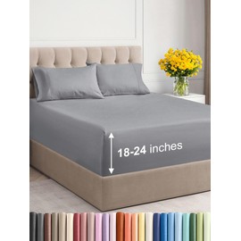 Extra Deep Twin Sheet Set - 4 Piece Breathable & Cooling Sheets - Hotel Luxury Bedding Set with 18-24 Inch Extra Deep Pockets - Easy Fit - Super Soft, Wrinkle Free and Comfy - Steel Blue, Twin Size