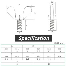 M5 Metric Wing Bolt, 10mm 12mm 16mm 20mm Length Stainless Steel Butterfly Screw Wing bolt Machine Fastener(Pack of 10) (12mm)