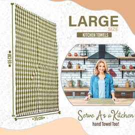 2 Pack Kitchen Towel Cotton Terry Tea Towels Brown/White Monocheck Super Absorbent Dish Drying Cleaning Cloths 35x65cm (Brown, 2)
