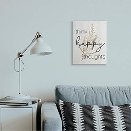 Stupell Industries Stupell Industries Think Happy Thoughts Quote Minimal Thistle Design, Designed by Daphne Polselli Wall Art, 16x20, Canvas
