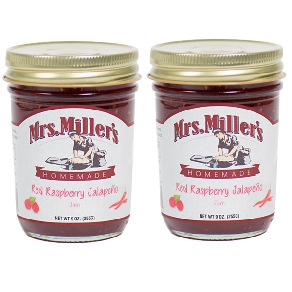 Mrs Millers Jalapeno Red Raspberry Jam (Amish Made) 9 Ounces - 2 Pack