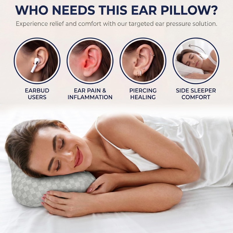 Ear Piercing Pillow for Side Sleepers with Comfort Hole (Gray)