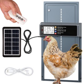 NyPots Automatic Chicken Coop Door Solar Powered, LCD Display Automatic Chicken Door with Timer & Light Sensor Mix 4Modes, Aluminum Alloy Chicken Door, Range 20M Remote Control Solar Chicken Coop Door