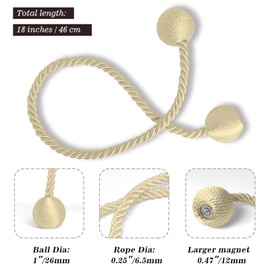 Hion Magnetic Curtain Tiebacks Beige Pack of 2 Curtain Tiebacks Buckles Holdbacks Holder Hook Clip for Home Bedroom Office Decorative Curtain