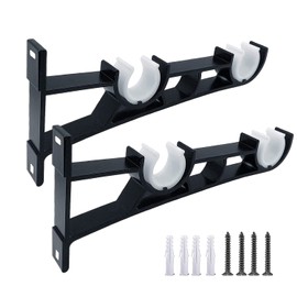 KOLAKO Curtain Rod Bracket, Double Curtain Rod Holders Heavy Duty Curtain Rod Hooks for Wall Black Drapery Rod Brackets for 1 Inch Rods, Set of 2