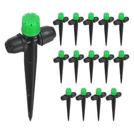 M METERXITY 15-Pack Drip Irrigation Emitters Sprayers, Drippers on 5"/13mm Stake Adjustable 360 Degree Water Flow 8 Holes for 1/4" Drip Irrigation Tubing for Watering System [Dark Green, Drip]