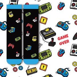 Gamer Socks Funny Socks For Game Lovers Men Women, Novelty Cotton Calf Comfortable Socks with Grippers Non-Slip, Great Festive Days Birthday for Gifts