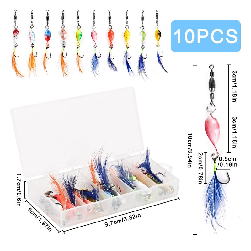 bssmmai Pack of 10 Spoons Trout, Trout Bait with Barbed