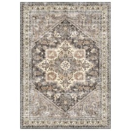 Area Rug 2x3 Soft Carpet for Bedrooms-Machine Washable Rug Vintage Rug Brown