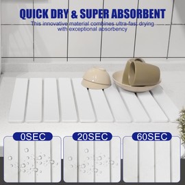 Hopegiver Stone Drying Mat for Kitchen Counter, 23.62"x15.35" Collapsible Quick Dry Dish Drying Mat, Super Absorbent Diatomaceous Earth Mat for Dishes Bottles Cups Bathroom, White with Sanding Block