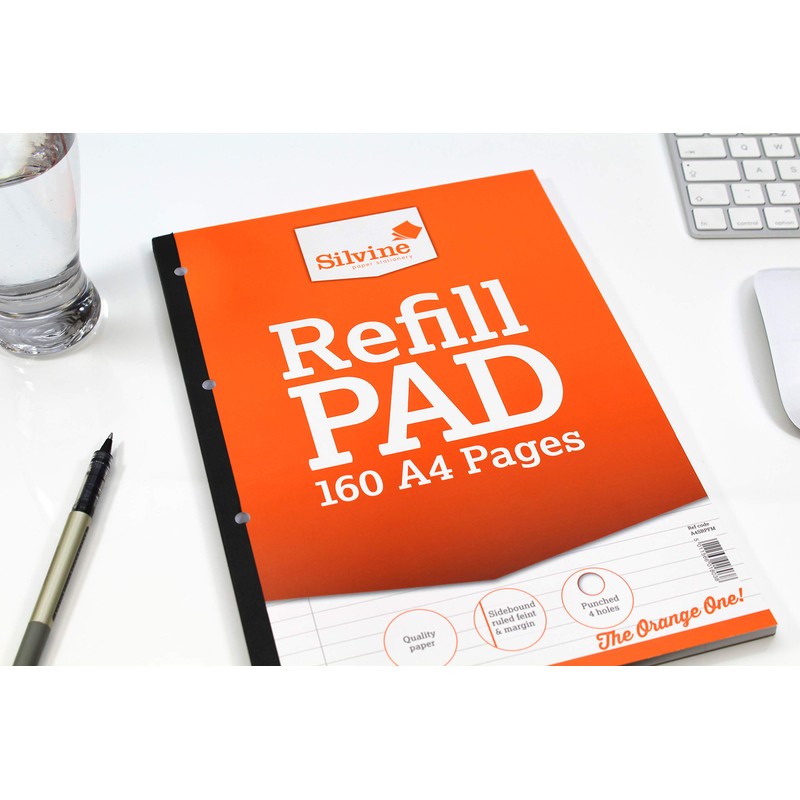Silvine 160 Page A4 Refill Pad, Side Bound and Punched