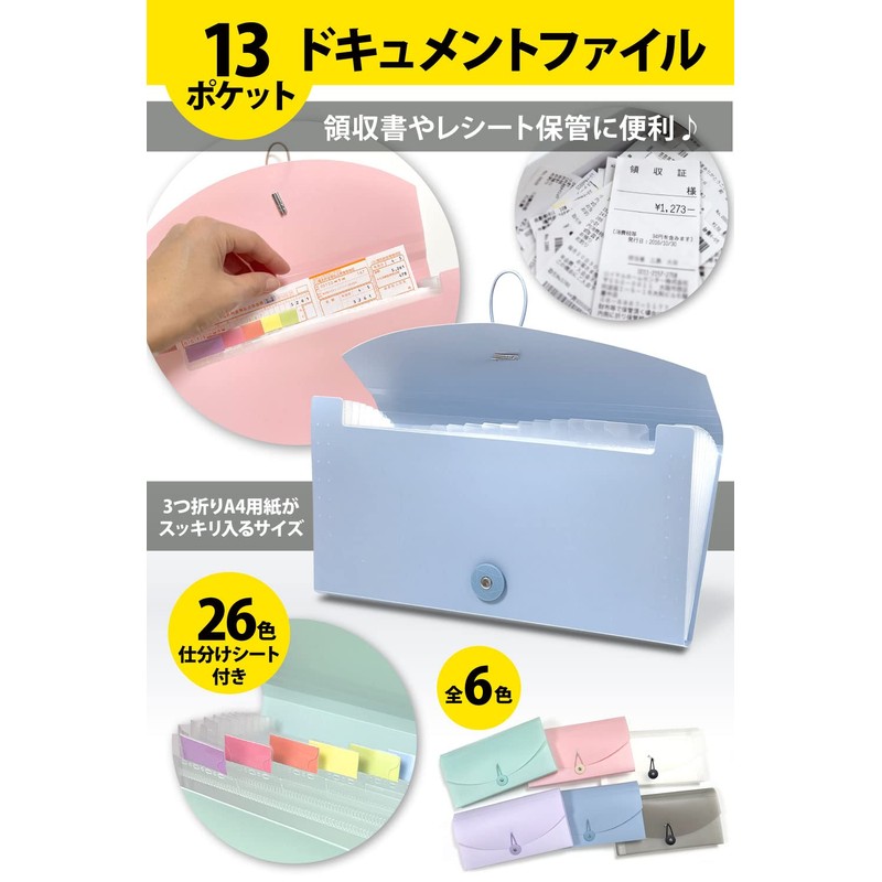 Taiko Document File (13 Pockets/Sorting Sheet) Receipt Storage (Clear White)