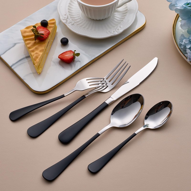 MDEALY 20-Piece Black Silverware Set for 4, 18/0 Stainless Steel
