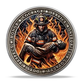 Firefighter Rescue Challenge Coin | Firefighting Valor & Heroic Service Medallion | Thank You for Your Service Token | Appreciation Gifts for Firefighters, Heroes, and First Responders