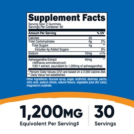 Nutricost Nutricost Ashwagandha Gummies 1200mg Equivalent Per Serving (Mixed Berry Flavor), 60 Gummies, 30 Servings