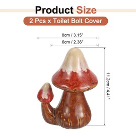 sourcing map 2 Pcs Toilet Bolt Covers, Ceramics Toilet Bolt Caps Mushroom Decor Covers Cute Mushroom Toilet Screw Cover Caps for Decor Bathroom 3.15"x2.36"x4.41"(L*W*H), Red