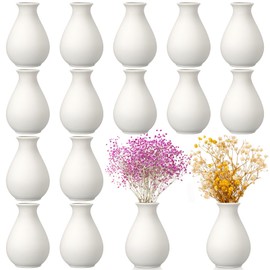 Tioncy 15 Pack White Ceramic Bud Vases Bulk Boho Small Flower Vase White Ceramic Vases for Centerpieces for Dry Flowers Pampas Grass Home Wedding Table Decor (3.9"*2.76",Classic)