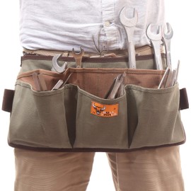BULL TOOLS Bt 18-1001 Heavy Weight 15 Oz. Dyed Duck Cotton Canvas 13 Pocket Utility Smart Tool Waist Apron - Olive Drab - (Tools are not included)