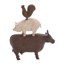 Deco 79 Polystone Farm Animals Stacked Sculpture, 10" x 3" x 14", Brown