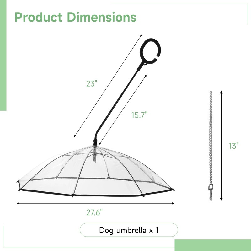 Dog Umbrella with Chain Leash, Puppy Umbrella for Rain Snow
