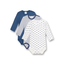 Sanetta Long-Sleeved Bodysuit (Pack of 3) Blue Stripes and White | High Quality and Sustainable Bodysuit for Boys Made of Organic Cotton Contents: Set of 3 Baby Bodysuit, White Pebble