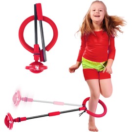 Children's Jump Ring, Foot Gyro, Swing Wheel with Light Wheel, Children's Swing Wheel, Foldable Jumping Ball, Flashing, Suitable for Gift Children 6 from 10 Years (Red)