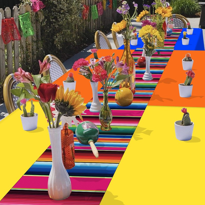 6 Pcs Mexican Fiesta Plastic Tablecloth, Rectangle Disposable Table Cloth