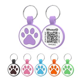 WhoseID QR Code Cat Tag, Modifiable Online Profile, Multiple Emergency Contact, Silicone Cat Tag, Lightweight, Waterproof, No Jinging, Collar Accessories (Medium to Large Breeds - 1.25", Purple)