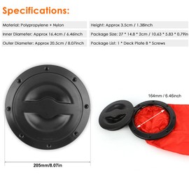 VGEBY Kayak Hatch Cover, Rotating 6-inch Kayak Hatch with Pockets (Outer Diameter 205 Inner Diameter 156 Height 38mm with Instructions) Boating Water Sports